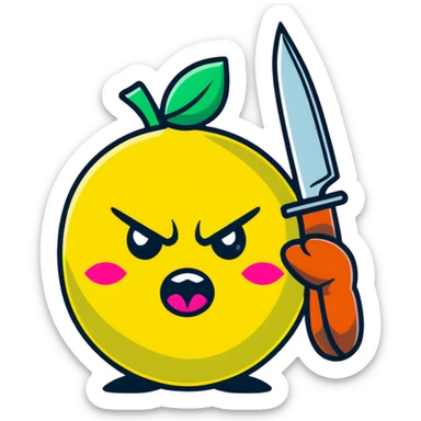 pink angry lemon with a knife sticker