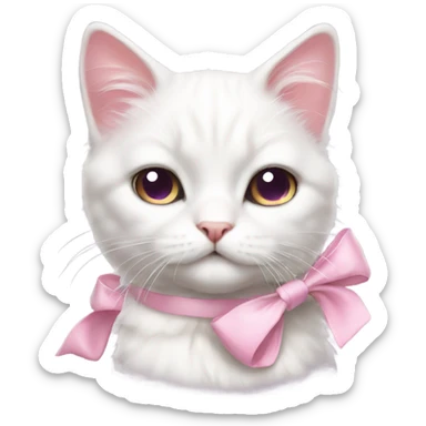 realistic white cat cute pink bow sticker