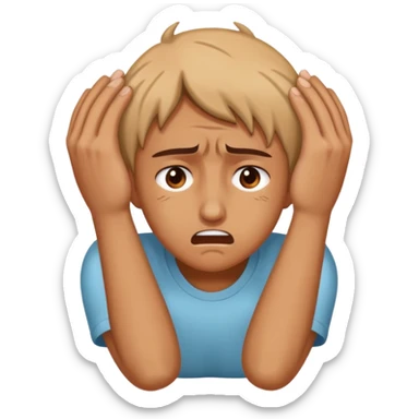 Face clutching head in agony and pain, suffering expression, hands gripping head sticker