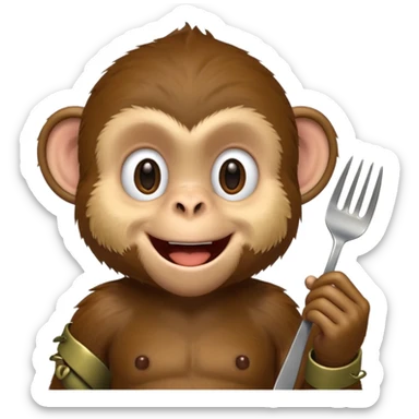 happy monkey holding a fork in his hand sticker