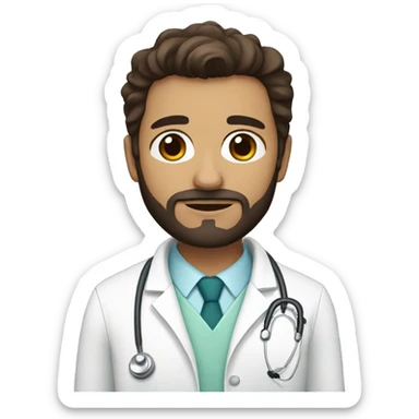 Brown doctor with dark brown hair and beard, big brown eyes sticker
