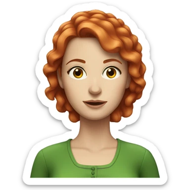 White woman with medium length red hair and green eyes sticker
