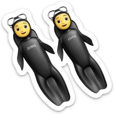 A 3D cartoon pair of diving flippers on a white background, shiny rubber texture, Memoji-style rendering. sticker