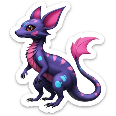 Rare epic aesthetic colorful Salandit-Noibat-Eevee-Genet-species-Fakemon-hybrid-creature, with markings, full body sticker