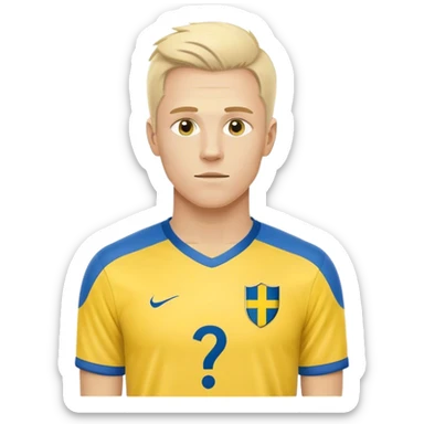 Swedish male soccer player with question mark on the right corner with yellow and blue clothes and with the Swedish flag on the chest with the text football icon  sticker