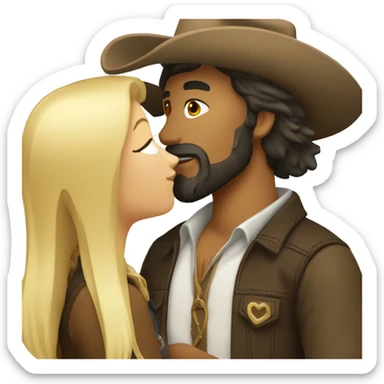 Dark hair cowboy with beard kissing a blond hair woman sticker