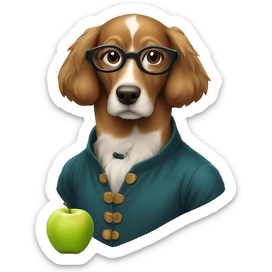 Isaac Newton as a Dog with an apple and glasses sticker
