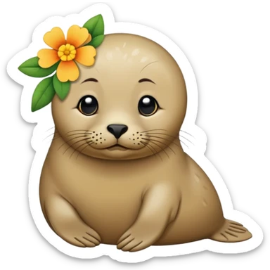 Seal slightly sitting down wth flower hair pin sticker