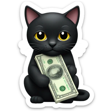 black cat holding money sticker