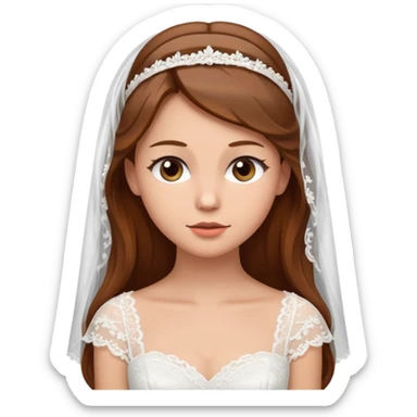 brown-haired bride in a white wedding dress and veil, curious expression, sticker