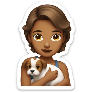 Pretty tanned girl with brown hair and a puppy  sticker
