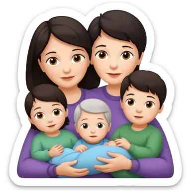 Alte Frau dunkles Haar mit Enkeln Kleinkind Mädchen 2 Babys Mädchen und Junge sticker