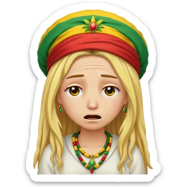 A blond woman dressed like a rastafari who is crying a lot.  sticker