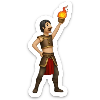 medieval fire eater acting for audience, torso, without the audience sticker