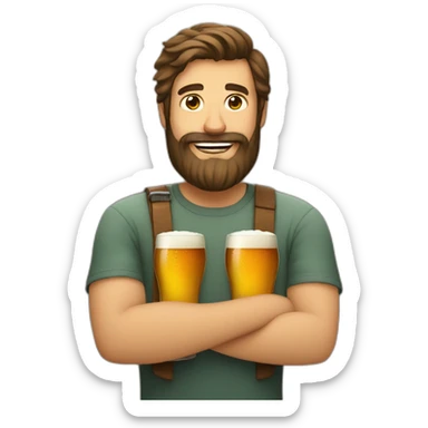 bearded guy holding two beers sticker