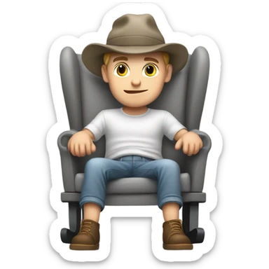 Young white man in hat rocking white baby in puffy grey rocker  sticker