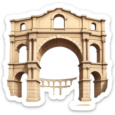 Cinematic Realistic Pula Arena Landmark Emoji, presenting the grand Roman amphitheater with towering stone arches. sticker