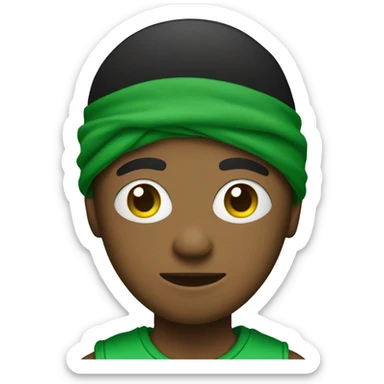 boy with ski mask on with a green bandana on shoulder sticker