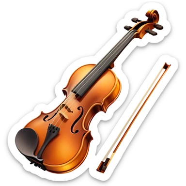 Cinematic Realistic Violin, rich polished wood with delicate curves, taut strings reflecting warm golden light, fine dust particles catching the glow, intricate f-holes adding elegance, glowing with an air of timeless beauty and musical soul. sticker