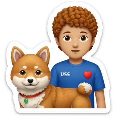 Italy flag shirt boy curly hair next to Shiba Inu sticker