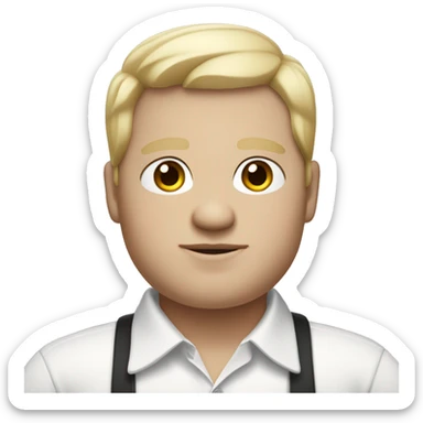 Chubby white-skinned man with straight black hair, wearing a white dress shirt. sticker