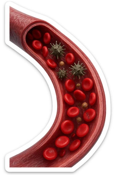 tossine che entrano in una vena umana anatomica realistica, vista dall'alto, iperrealistica 4k sticker