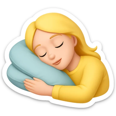 Create an image of a woman with blond hair wearing yellow pajamas, classic emoji style, sleeping on her side, with no background. The style should resemble classic emoji style. sticker