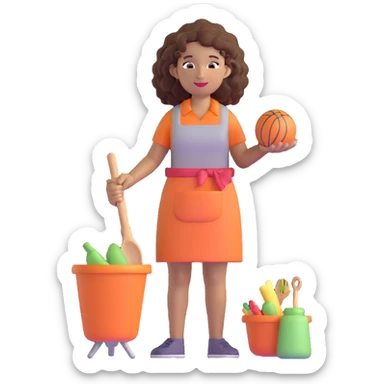 brown woman with curly hair, it girl, daily activities sticker