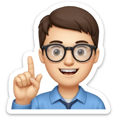 Nerd with glasses and one finger up and two teeth sticking out  sticker