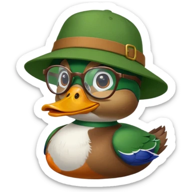 Create a mallard which has a hat and a glasses
 sticker