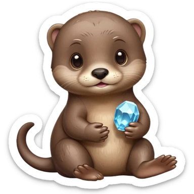 baby otter holding crystals sticker