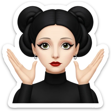 Lene Lovich shown as on the Stateless album cover with a typical symmetrical hand pose sticker