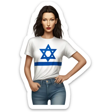 Bella hadid wearing t shirt with Israeli flag, full body sticker