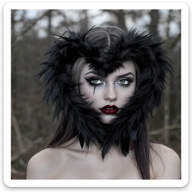 gothic heart with black feathers, professional photography style sticker