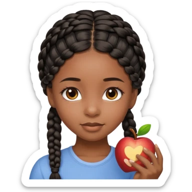 cute black girl with black braided hair and gentle brown eyes, face only, highly detailed and appealing, Apple emoji style sticker