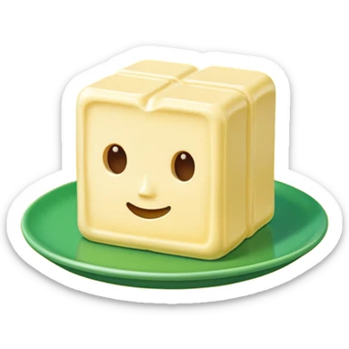 A 3D cartoon butter block identical to dairy butter, subtle green plate or tone difference, Memoji-style sticker