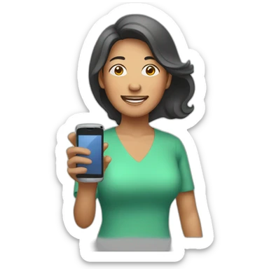 Pilipino middle aged woman holding a phone sticker