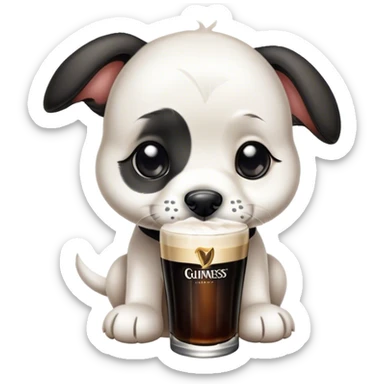 Black and white puppy drinking a Guinness  sticker
