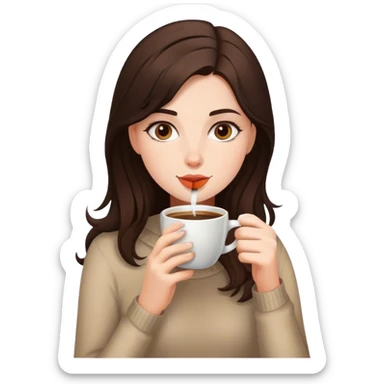 brunette girl drinks coffee sticker