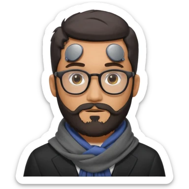 gray scarf male  beard hair with suit glasses sticker