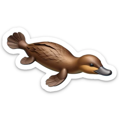 cinematic-platypus-realistic-full-body-floating-emoji,-streamlined-brown-body-gliding-through-calm-river-waters,-wide-duckbill-tipped-up-curiously,-webbed-paws-paddling-gently,-dense-water-resistant-fur-slick-and-shimmering,-flat-tail-rippling-the-water’s-surface,-simplified-yet-realistic-focused-features,-highly-detailed,-glowing-with-an-earthy-wet-radiance sticker