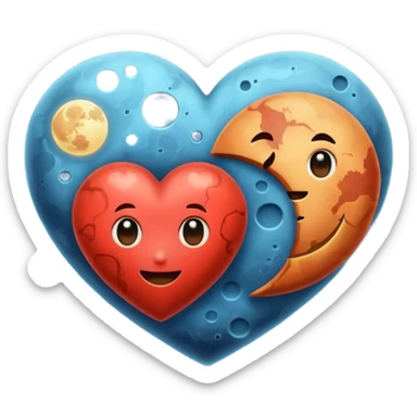 moon and mars heart sticker
