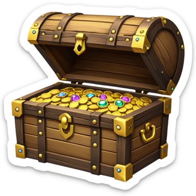 unlocked treasure chest glowing from the inside coins ,gems, RPG game style sticker