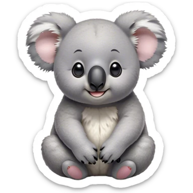 Cinematic Cute Koala Portrait Emoji, Head tilted playfully and inquisitively, featuring a fluffy grey fur with perky, rounded ears and a charming black nose, round, sparkling eyes filled with gentle curiosity, Simplified yet irresistibly adorable features, highly detailed, glowing with a warm, friendly glow, high shine, affectionate and cuddly, stylized with a touch of eucalyptus whimsy, bright and endearing, soft glowing outline, capturing the essence of a mischievous yet loving koala, so playful it feels like it could snuggle out of the screen into your arms! sticker