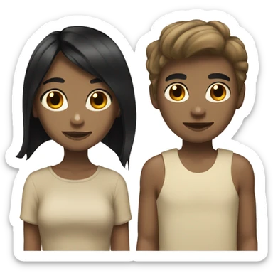 tan girl with long black hair with short brown haired pale boy sticker