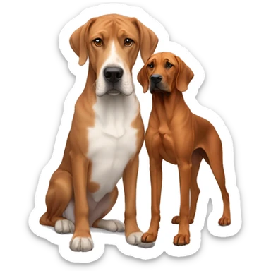 white male with long rainbow colored hair alongside a brown rhodesian ridgeback sticker