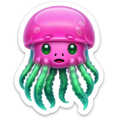 Cute green pink jellyfish with ugly face sticker