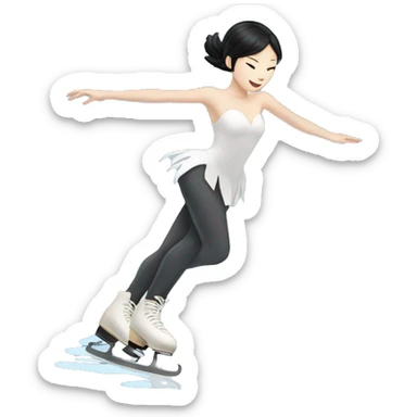 asian ice skater with black hair and pale skin skating trough the ice sticker