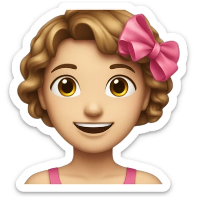 A women smile withe a pink cute bow sticker