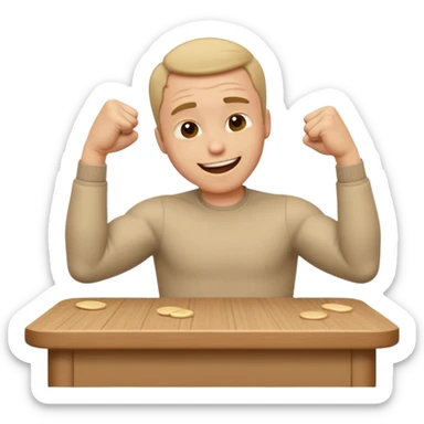 create a old style animated emoji with man leaning with forhead on left arm while hitting table repeatedly with right hand fist while laughing really hard so body shaking sticker